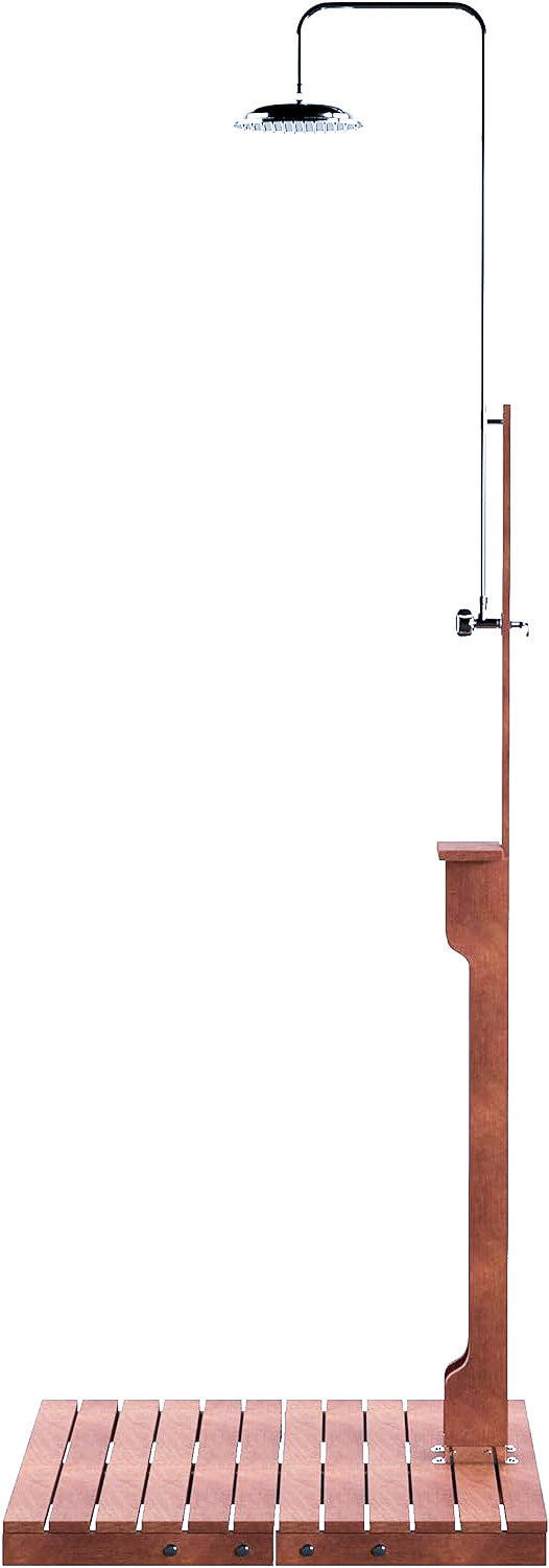 Outdoor Rain-Style Shower with Oiled Eucalyptus Wood and Stainless Steel Frame